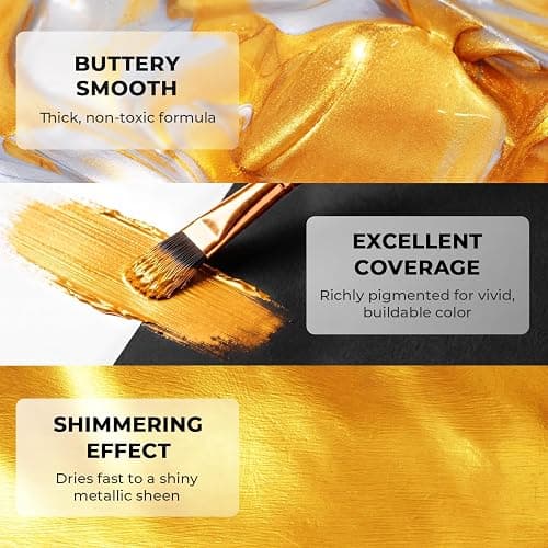 Nicpro Metallic Gold Acrylic Paint, 8.45oz/250ml Large Gold Leaf Paint | Non Toxic, Non Fading Craft Paints for Metal, Wood, Clay, Fabric, Canvas, Furniture, Handcrafts, Art Supplies thumbnail 5