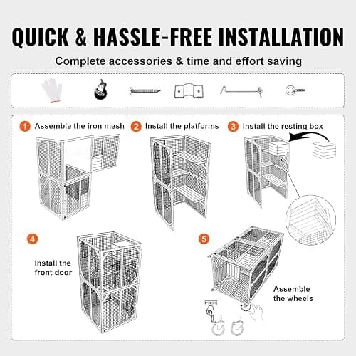 VEVOR 3-Tier Cat Playpen Catio with Wheels, Resting Box, Waterproof Roof, Windows & Doors, Removable Tray thumbnail 3