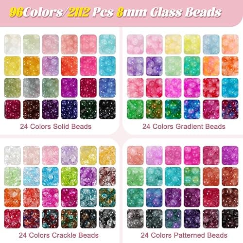 Funtopia 8mm Glass Beads for Jewelry Making, 4 Types 96 Colors Glass Beads Bracelet Making Kit, 2276pcs Round Crystal Beads for Bracelets Necklace Earrings DIY Crafts thumbnail 3