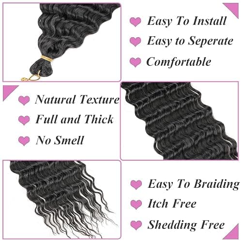 Samtress Ocean Wave Crochet Hair 24 Inch Curly Braiding Hair 3 Packs Deep Wave Crochet Hair Natural Black Wet and Wavy Braiding Hair For Boho Braids Hair Extensions (#1B) thumbnail 3