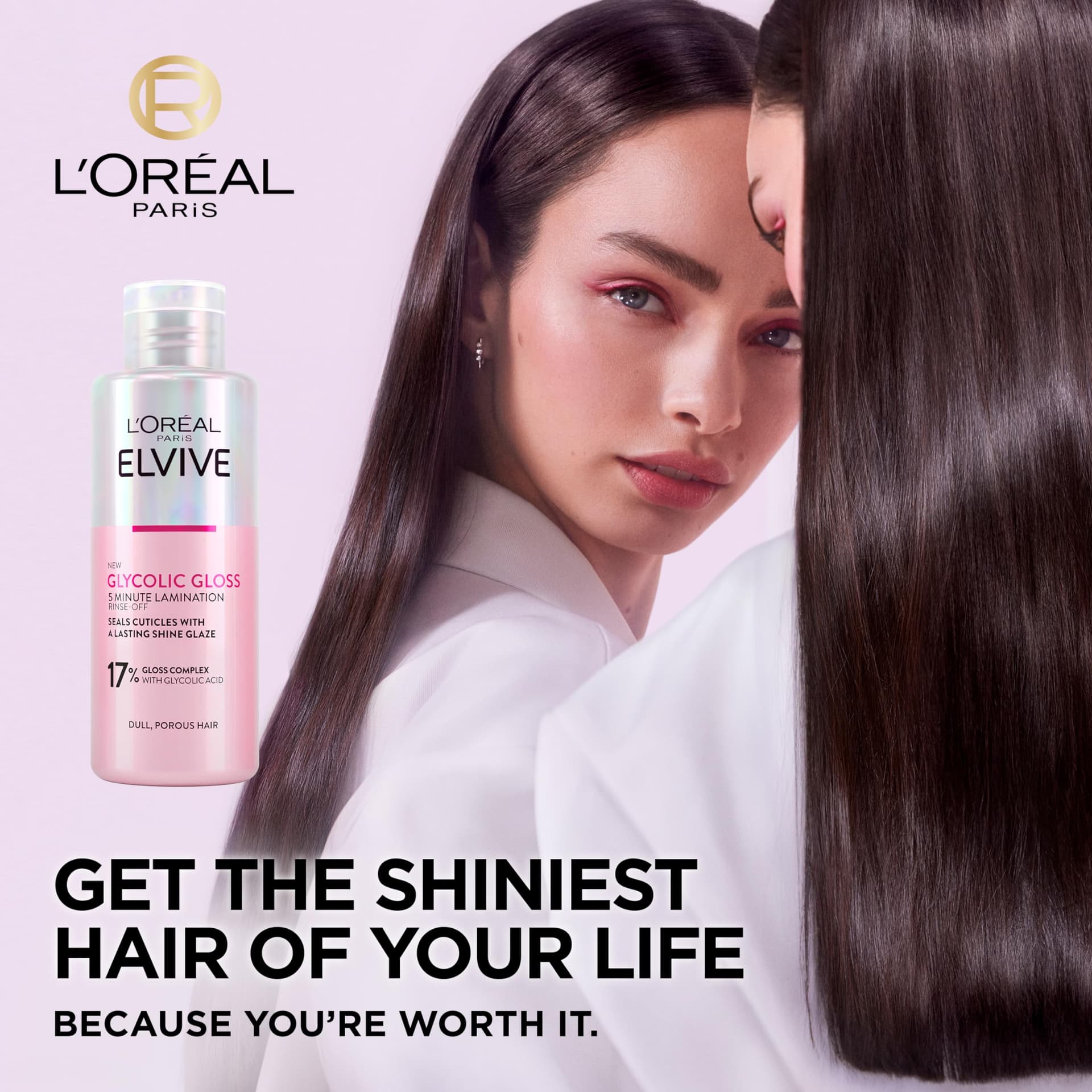 L'Oreal Paris Elvive Glycolic Gloss Lamination Rinse-Off Treatment, with Glycolic Acid, Salon Treatment at Home, Long-lasting Smooth & Shiny Hair, for Dull Hair, suitable for all Hair Types, 200ml thumbnail 3