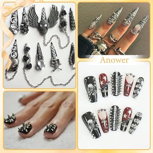 Silver Pearls for Nails, Goth Cone Nails Charms Nail Chain Charms and Metal Gothic Spike Nails Beads Star Rivet Jewelry Accessories Flatback Pearl for DIY Crafts thumbnail 7