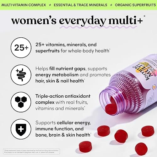 Lemme Women's Multivitamin Gummies, Daily Nutritional Support with Vitamins A, C, D, E, Biotin, Folic Acid, Zinc & Inositol, Bone, Brain, Skin & Immune Health, Raspberry Orange, 30-Day Supply thumbnail 2