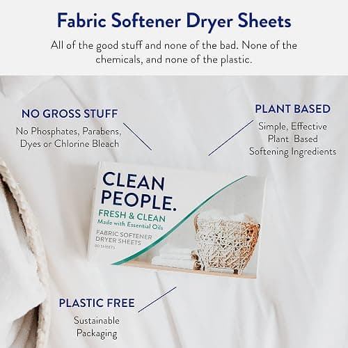 The Clean People Fabric Softener Sheets - Dryer Sheets - Softens & Removes Static Cling - Vegan Laundry Softener With Essential Oils - Fresh Scent, 120 Pack thumbnail 6