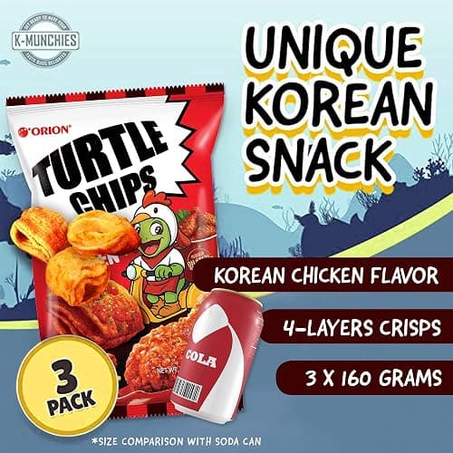 K-Munchies Orion Turtle Chips – Large 3 x 160-gram Sweet Spicy Chicken Flavor Korean Chips, Big Bag, Party Size Savory, Tasty, Crispy Korean Corn Snacks, Bite-Sized, On-The-Go Corn Snack for Family thumbnail 2