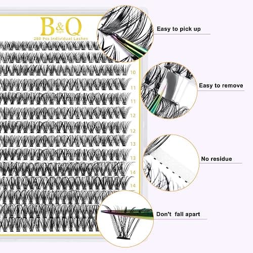 B&Q Lash Clusters 280 Pcs 9-16MIX Individual Lashes 40D Cluster Lashes D Curl Eyelash Clusters Soft Volume DIY Lash Extensions at Home (40D-9-16MIX) thumbnail 2
