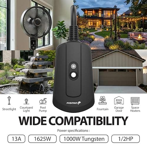 Fosmon Outdoor Wireless Remote Control Outlet, Heavy Duty Waterproof Electrical Plug-in Light Switch, 3-Prong, 100ft Range, Grounded, 3 Receivers, 1 Remote - UL Listed thumbnail 5
