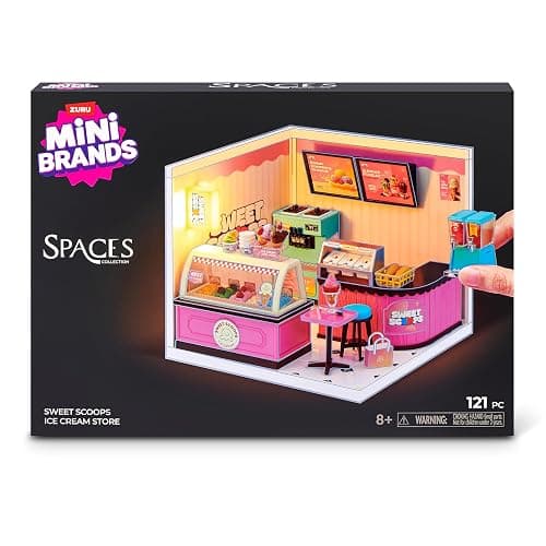 Mini Brands Mini Spaces Sweet Scoop By ZURU | DIY Mini Spaces build & customize kit; light-up miniature ice cream shop scene; display Mini Brands miniatures and figures thumbnail 7