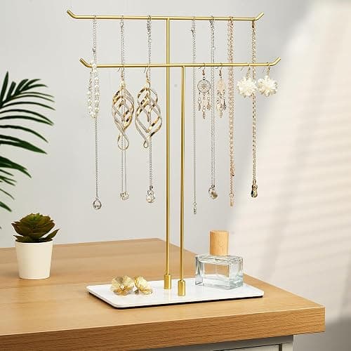 bussdis Necklace Stand Aesthetic Necklace Holder: Metal Necklace Organizer for Home Decor, Gold thumbnail 6