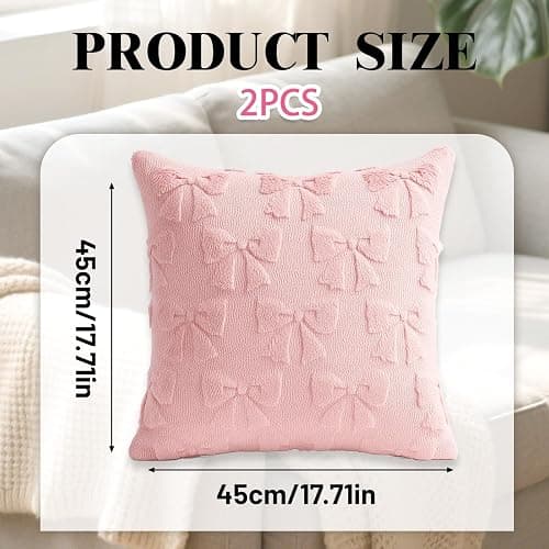 YTLSDHF 2 Pack 45x45 cm Pink Cushion Covers with Bow Design, Soft Plush Bow Pillow Cases for Bed Sofa, Stylish Pink Pillows for Bedroom Living Room Decor, Gift for Teen Girls and Women thumbnail 3
