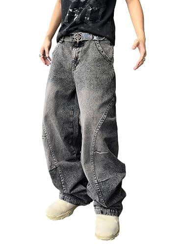 DFGIGT Men's Irregular Sutures Y2k Hip Hop Baggy Jeans Wide Leg Denim Pants Casual Loose Fit Trousers Streetwear - Image 1