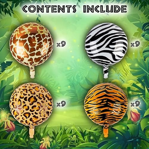 36 Pieces Jungle Balloons by Lunaborne - 18-inch Aluminum Foil Balloons - Leopard Tiger Zebra Giraffe Print Pattern Helium Party Balloons, Jungle Wildlife Zoo Theme Birthday Party Decorations thumbnail 3