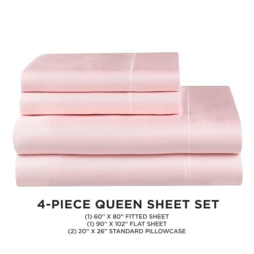Juicy Couture Queen Size Satin Bed Sheet Set, Deep Pocket Silky Satin Queen Sheet Set with 1 Fitted Sheet, 1 Flat Sheet and 2 Pillow Case, Wrinkle Resistant and Anti Pilling - Pink - Queen - 4 Piece Set - Pink thumbnail 5