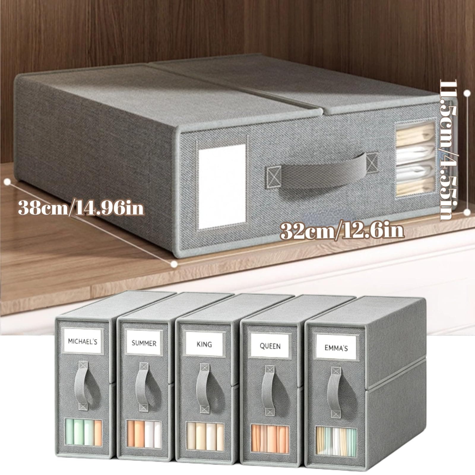 4 Pack Bed Sheet Organisers for Linen Closet - Foldable Linen Storage Box with Clear Window & Zip for King & Queen Size Sheet Bedding Organiser Closet Wardrobe Home Storage & Organisation (Grey) thumbnail 2