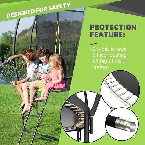 14FT 12FT 10FT 16FT Trampoline with Safety Enclosure, Anti-Rust Coating – ASTM Certified, Heavy-Duty Outdoor Trampoline with Ladder – for Kids & Adults thumbnail 5