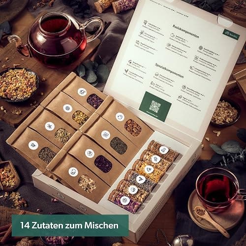 Tee Selber Mischen Set Geschenk mit 14 aufregenden Tee-Sorten - BIO Tee Geschenkset Weihnachten zum DIY Teemischung Selber Machen thumbnail 2