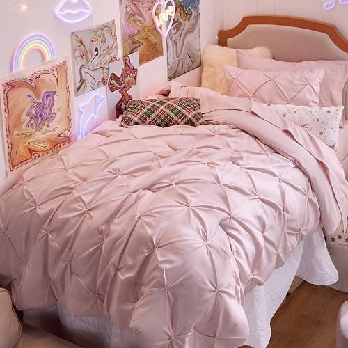 Bedsure Twin XL Comforter Set - Extra Long 5 Pieces Dorm Bedding Sets, Pinch Pleat Pink Bed in a Bag with Comforter, Sheets, Pillowcase & Sham thumbnail 8