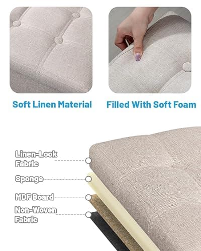 AmasSmile Beige Ottoman with Storage,Foot & Leg Rest Stools Small Cute Stool Short Bench Folding Ottomans Square Footstools for Shoe Living Room Under Desk Outdoor RV Camper Each Space Storage thumbnail 5