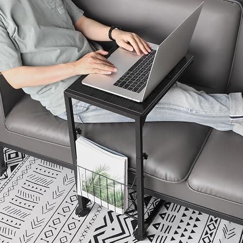 Shinoske Adjustable C Table - C Shaped Side Table with Wheels for Living Room and Bedroom,with Storage Mesh Basket,Slide Under Sofa or Use as Laptop,Black Willow thumbnail 2