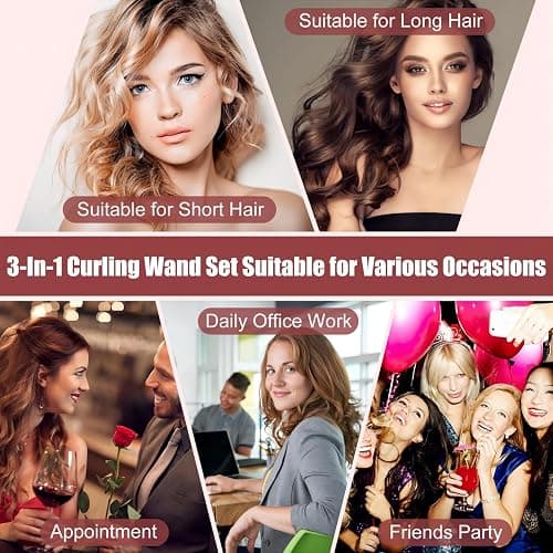 3 in 1 Curling Wand Set - SIQUER Hair Waver Curling Iron for Women with 3 Interchangable Ceramic Beach Waves Wands 1/2 Inch to 1 1/4 Inch Fast Heating Up Hair Curler with Box (Rose, Black) thumbnail 7