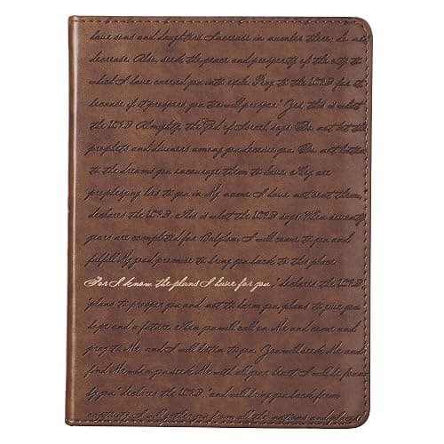 Christian Art Gifts Brown Faux Leather Journal | For I Know the Plans Jeremiah 29:11 Bible Verse | Handy-sized Flexcover Inspirational Notebook w/Ribbon 240 Lined Pages, Gilt Edges, 5.5 x 7 Inches - Image 1