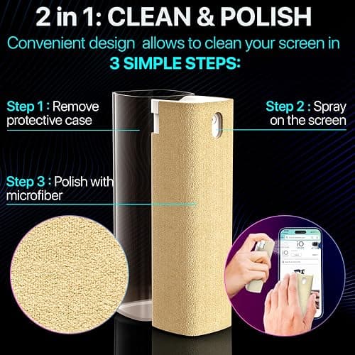 IO CLEAN Mini Screen Cleaner Spray – Finger Proof Screen Cleaner for Smartphones, iPads, MacBooks, Laptops, Car Screens, Touchscreens – 3 in1 Mist Cleaner, Microfiber Cloth and Protective Cover (Grey) thumbnail 3