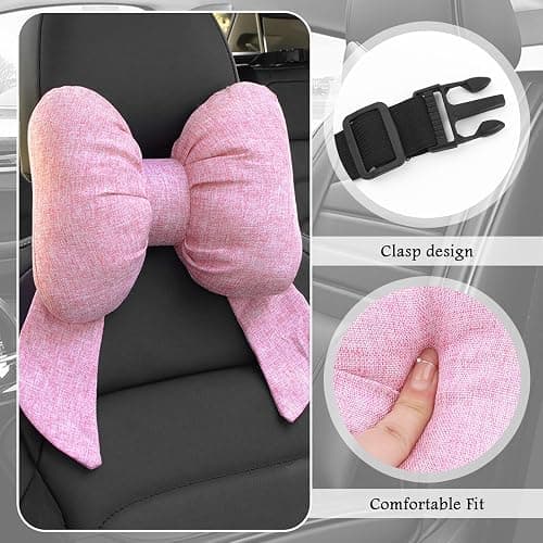 Figpade Cute Bow Car Headrest Pillow,Comfortable & Breathable Car Neck Pillows for Relief Neck Fatigue,Universal Head Rest Pillow for Cars Decoration as Birthday Gifts for Women,Girl (Pink) thumbnail 4