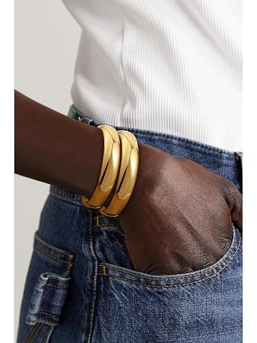 A Golden Cloud 2Pcs Bangle Bracelets for Women Gold Arm Cuff 14k Gold Plated Chunky Gold Bangle Set Hinged Cuff Bracelets Trendy Arm Cuff Jewelry for Women thumbnail 3