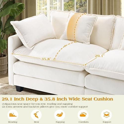 113.4" Modular Sectional Sofa,U Shaped Couch for Living Room,Modern Deep Seat Sofa 3 Seater Chenille Fabric Comfy Cloud Couches with Throw Pillows & Movable Ottoman thumbnail 2