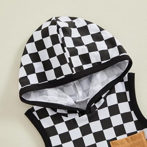 Karesoull Newborn Boy Checkered Outfit Baby Sleeveless Hooded Romper Jumpsuit Cute Summer Clothes thumbnail 4