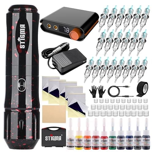 STIGMA Tattoo Maschine Set Kompletter Rotary Tattoo-Stift mit 20Pcs Tattoo Cartridges Nadeln Digitalanzeige Netzteil Tattoo Kit mit Kunststoffbox für Anfänger und Tätowierer STP89KIT-2-EU - Image 1