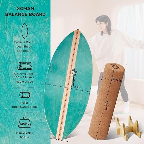 XCMAN Surf Balance Board Trainer with Roller Wooden Exercise Balancing Stability Trainer - Non Slip Surface for Adults Kids|Balance Board for Surfing,Snowboarding,Skateboarding,Hockey,Yoga Training thumbnail 3