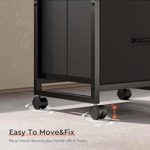 Maihail 3 Drawer Mobile File Cabinet with Wheels Fabric Vertical Filing Cabinet fits A4 or Letter Size for Home Office,Black thumbnail 4