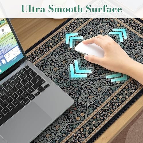 iCasso Desk Cover Mat, Office Mouse Pad, Desk Protector Mat, Extra Large Matt for Desktop,Anti-Slip XXL Big Mousepad with Stitched Edges for Computer Keyboard Retro Black thumbnail 3