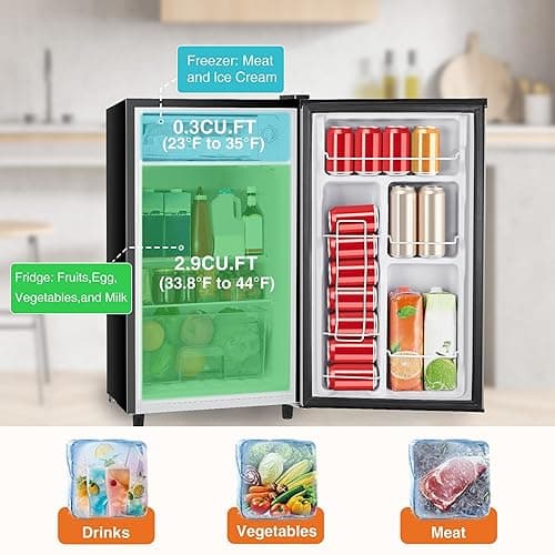 Sweetcrispy 3.2 Cu.Ft Mini Fridge with Freezer Small Refrigerator Single Door Adjustable Thermostat Energy-efficient Low Noise, Compact Fridge for Bedroom, Office, Dorm (Silver Door) thumbnail 4
