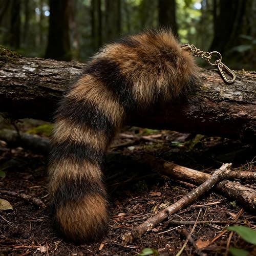 SDYHTS Fluffy Raccoon Tail Keychain - Realistic Faux Fur Key Ring, 11 Inch Soft Therian Accessory for Cosplay, Renaissance Fairs, Bag Charm & Pet Play Toy thumbnail 5