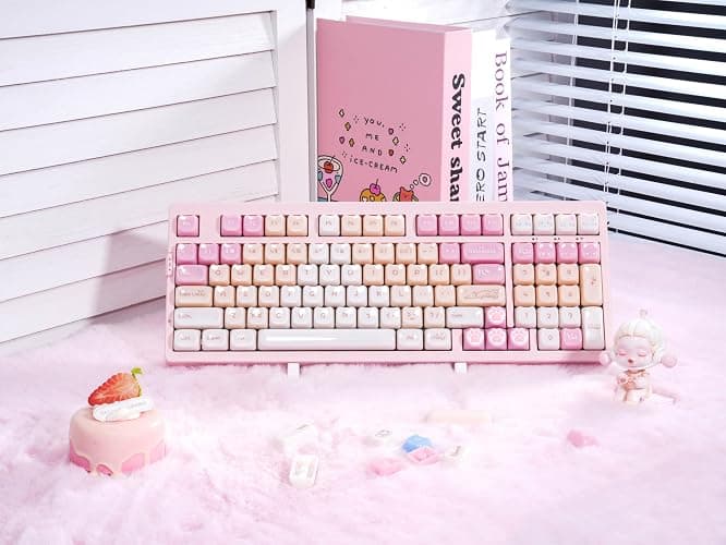 ZORNHER ZH980 Pink Mechanical Keyboard,95% Cat Keyboard Cute,Kawaii Kitty Keycaps,Pink Gaming Keyboard with Number Pad,Jelly Ceramic Keycap,Creamy Sounding Switches thumbnail 2