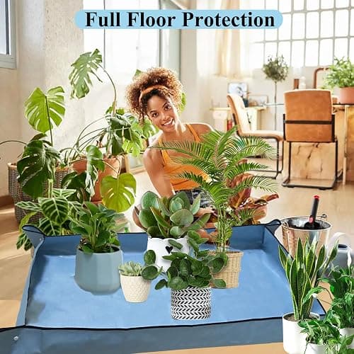 HejVulkan 59" x 39" Extra Large Plant Repotting Mat, Foldable Gardening Mat for Indoor, Transplanting Houseplants, Pot Out, Mix Soil and Mess Control, Gardening Gifts for Women Men Plant Lover(Blue) thumbnail 7