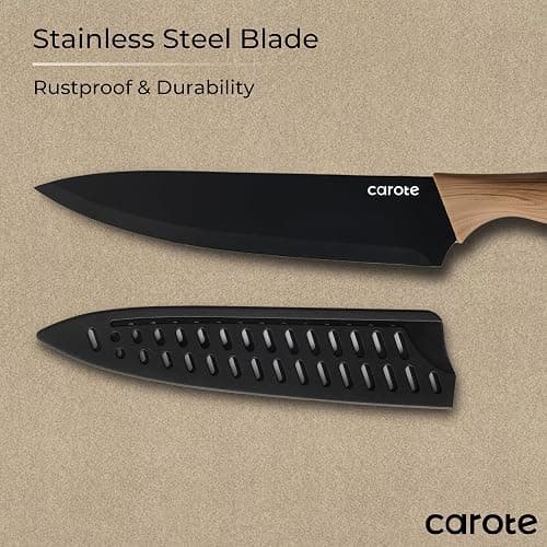 CAROTE 12PCS Knife Set, Stainless Steel Kitchen Knife Set with Nonstick Ceramic Coating, 6 Knives with Blade Guards, Rustproof, Easy-Clean, Black thumbnail 4