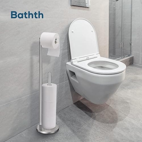 Toilet Paper Holder Stand, Toilet Paper Stand Brushed Nickel, Free Standing Toilet Paper Holder, Toilet Paper Storage by Bathth thumbnail 5