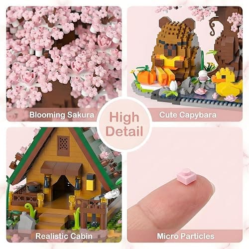 Capybara Cherry Blossom Bonsai Tree House Building Sets for Adults & Kids - 2280PCS Micro Mini Blocks, Artificial Flower for Desk, Office, Home Decor, DIY Arts & Crafts Kits, Ages 8+ Girls & Boys Gift thumbnail 9