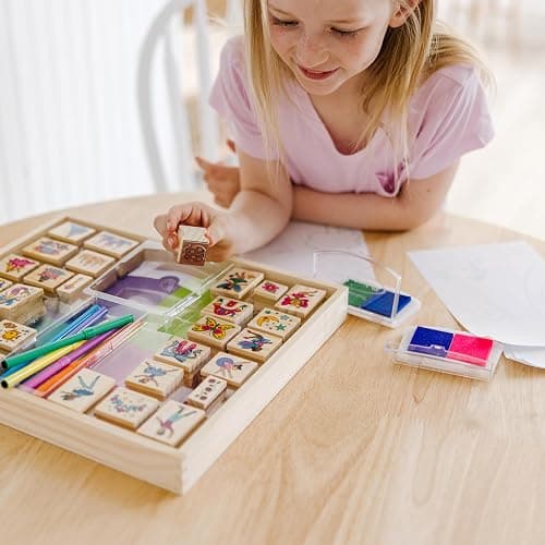 Melissa & Doug Deluxe Wooden Stamp and Coloring Set – Fairy Tale (30 Stamps, 6 Markers, 2 Durable 2-Color Stamp Pads) Fairy Tale-Themed Wooden Stamps for Kids and Coloring Activity Set thumbnail 5