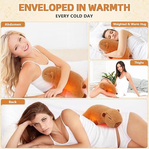 Weighted 17'' Big Capybara Electric Stuffed Animal Heating Pad for Cramps&Menstrual Pain Relief, Weighted 0.9lb Plush Heating Pad,USB Powered Heated for Neck/Back/Shoulder,Gift for Women Wife Girls thumbnail 5