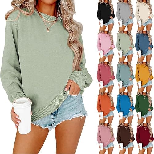 Jybuyye Sweatshirt for Women Casual Crew Neck Oversized Sweatshirt Long Sleeve Preppy Sweatshirts Fall Pullover Sweaters - Image 1
