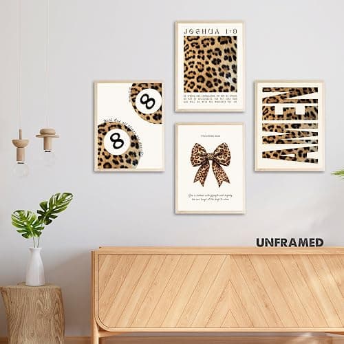 Eastern Print Trendy Leopard Print Wall Art Set, Cheetah Prints Room Decor, Bible Verse Art Prints, Trendy Decor for Bedroom, Living Room, Lucky 8 Ball Aesthetic Posters, 6Pcs 8x10in, UNFRAMED thumbnail 2