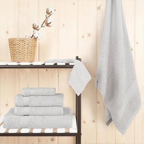 Cotton Paradise Towel Set of 6, 2 Bath Towels, 2 Hand Towels and 2 Washcloths Towels for Bathroom Sets, Platinium Grey thumbnail 2
