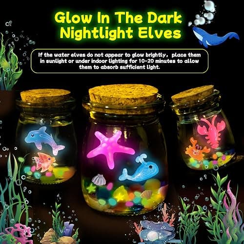 Glow-in-The-Dark Magic Gel Water Elf Toy Kit - Aqua DIY Fairy Set with 18 Sea Creature Molds, 100ml Water Gel, 20 Color Gels, Christmas & Birthday Gift, Make Your Own Arts & Crafts STEM Kit for Kids thumbnail 2