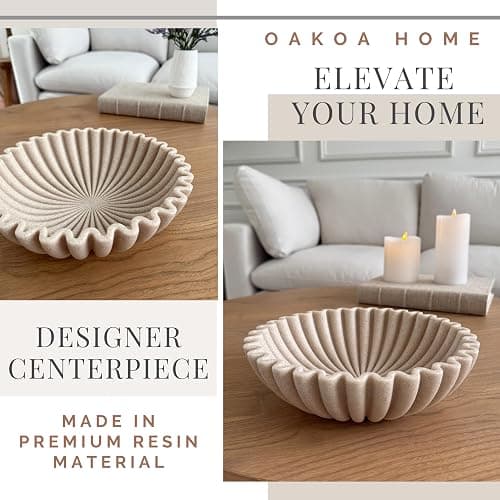 OAKOA Beige Resin Large Decorative Bowls for Home Decor - Decorative Bowl for Keys Entryway Table - Decorative Fruit Bowl Decor - Purse Bowl thumbnail 6