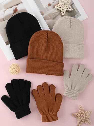 Glooarm 6 Pack Kids Beanies Hats Gloves Set, Kids Winter Hats Full Finger Gloves for Boys Girls thumbnail 4