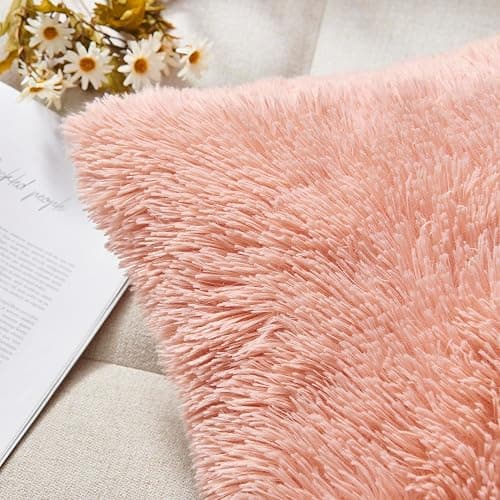 NordECO HOME Luxury Soft Faux Fur Fleece Cushion Cover Pillowcase Decorative Throw Pillows Covers, Valentines Day Gift No Pillow Insert, 18" x 18" Inch, Pink, 2 Pack - B-pink - 18" x 18" (Pack of 2) thumbnail 4